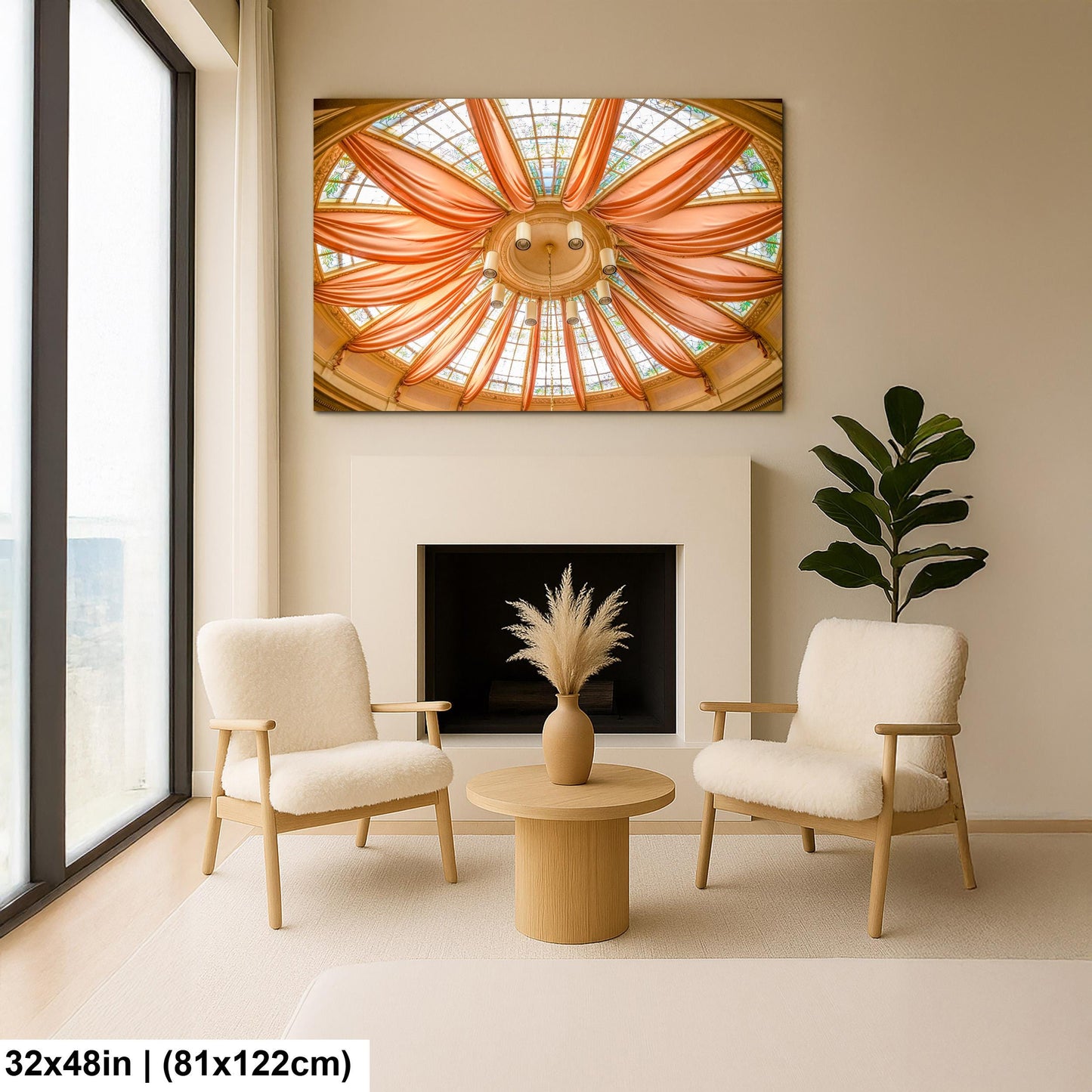 Golden Draped Glass Dome Ceiling - Elegant Interior Architecture Photography Print