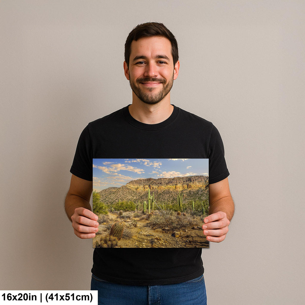 Sonoran Desert Saguaros and Mountain Ridge Arizona Photography Print, Southwest Wall Art
