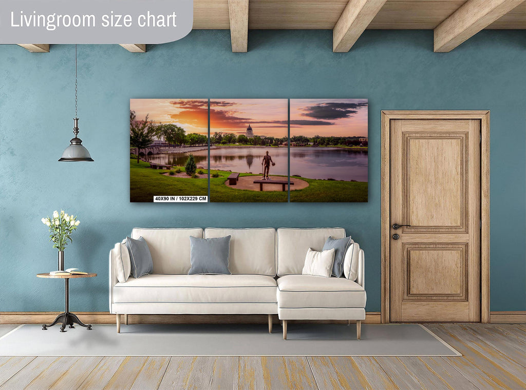 Capitol Lake Sunset: Pierre SD Bronze Statue Photography Wall Art