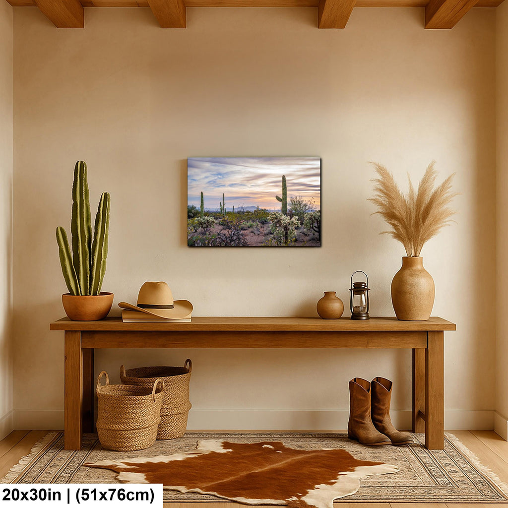 Pastel Desert Sunset with Saguaros and Cholla Tucson Arizona Photography Print