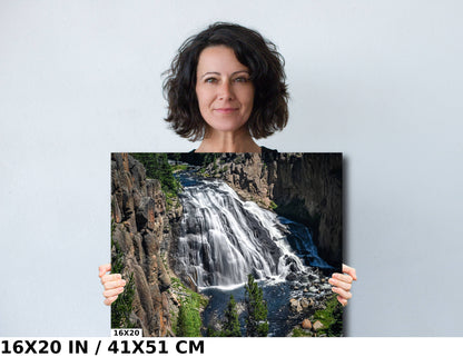 Falls Elegance: Gibbon Falls in Yellowstone Metal Canvas Print National Park Wall Art Wyoming Landscape