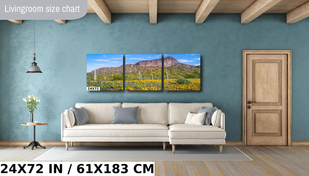 Picacho's Palette: Orange Yellow Poppies Wall Art Picacho Peak State Park Wildflower Metal Acrylic Print Arizona Landscape