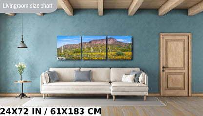 Picacho's Palette: Orange Yellow Poppies Wall Art Picacho Peak State Park Wildflower Metal Acrylic Print Arizona Landscape