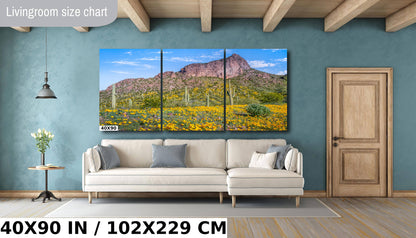 Picacho's Palette: Orange Yellow Poppies Wall Art Picacho Peak State Park Wildflower Metal Acrylic Print Arizona Landscape