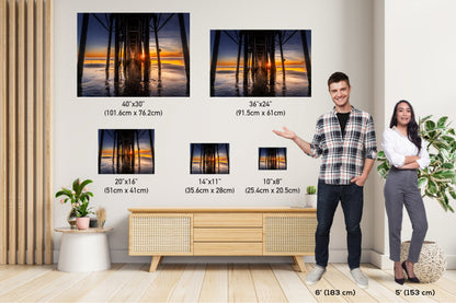Sunset Symmetry: Oceanside Pier California Sunset Reflections Metal Aluminum Print Wall Art
