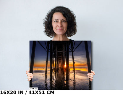 Sunset Symmetry: Oceanside Pier California Sunset Reflections Metal Aluminum Print Wall Art