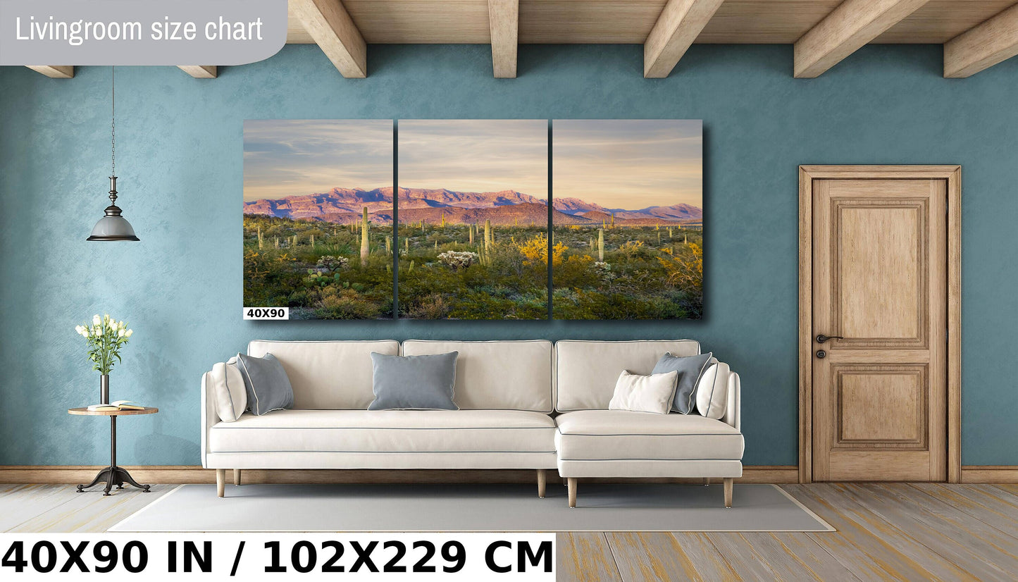 Ajo Mountain and Cacti in Organ Pipe Cactus National Monument Arizona Before Sunset Wall Art