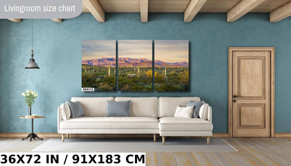 Ajo Mountain and Cacti in Organ Pipe Cactus National Monument Arizona Before Sunset Wall Art