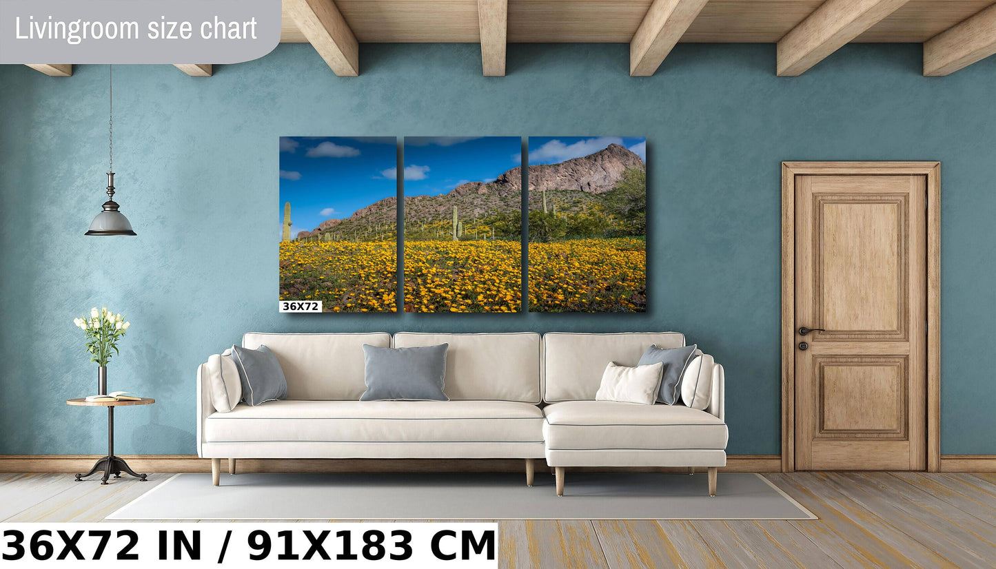 Golden Poppy and Saguaro Cactus Arizona Desert Wall Art