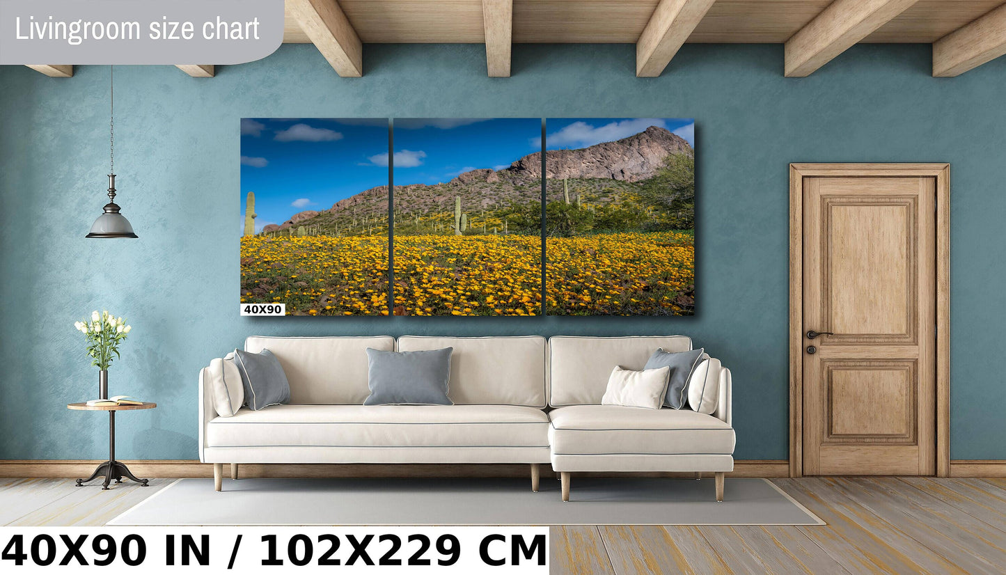 Golden Poppy and Saguaro Cactus Arizona Desert Wall Art