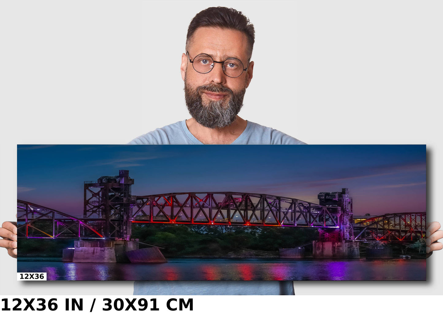 Little Rock Junction Bridge: Arkansas River Colorful Reflections Metal Canvas Print Wall Art