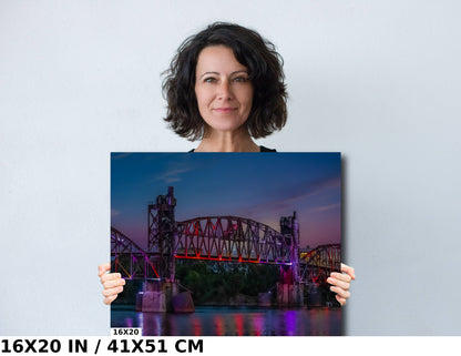 Little Rock Junction Bridge: Arkansas River Colorful Reflections Metal Canvas Print Wall Art