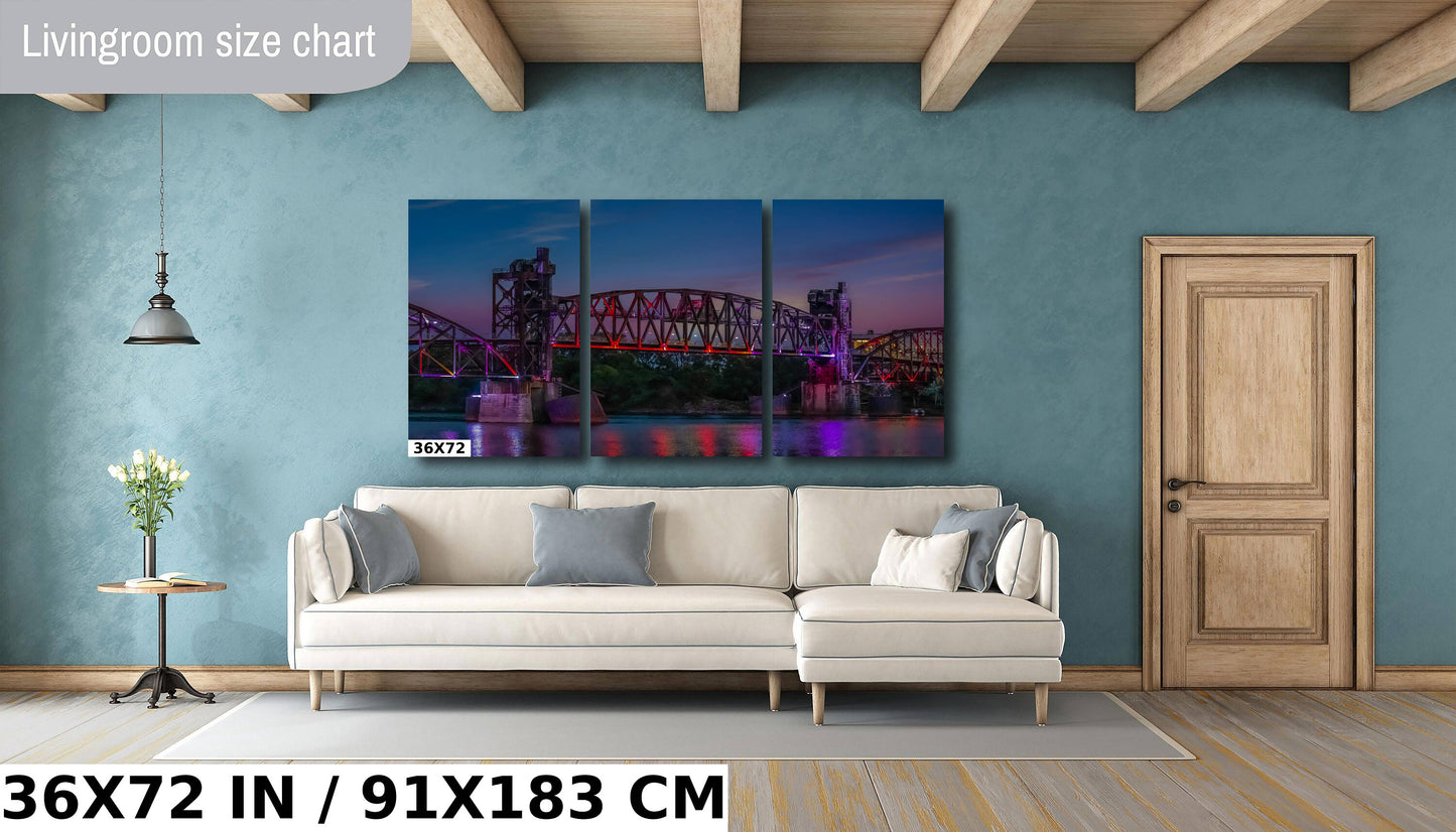 Little Rock Junction Bridge: Arkansas River Colorful Reflections Metal Canvas Print Wall Art