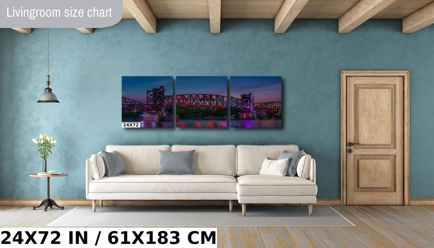 Little Rock Junction Bridge: Arkansas River Colorful Reflections Metal Canvas Print Wall Art