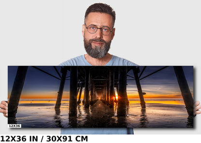 Sunset Symmetry: Oceanside Pier California Sunset Reflections Metal Aluminum Print Wall Art