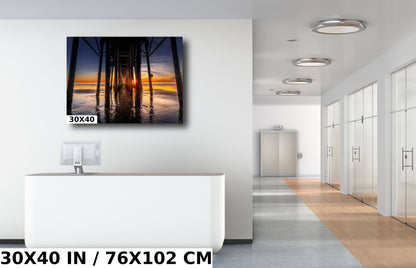 Sunset Symmetry: Oceanside Pier California Sunset Reflections Metal Aluminum Print Wall Art