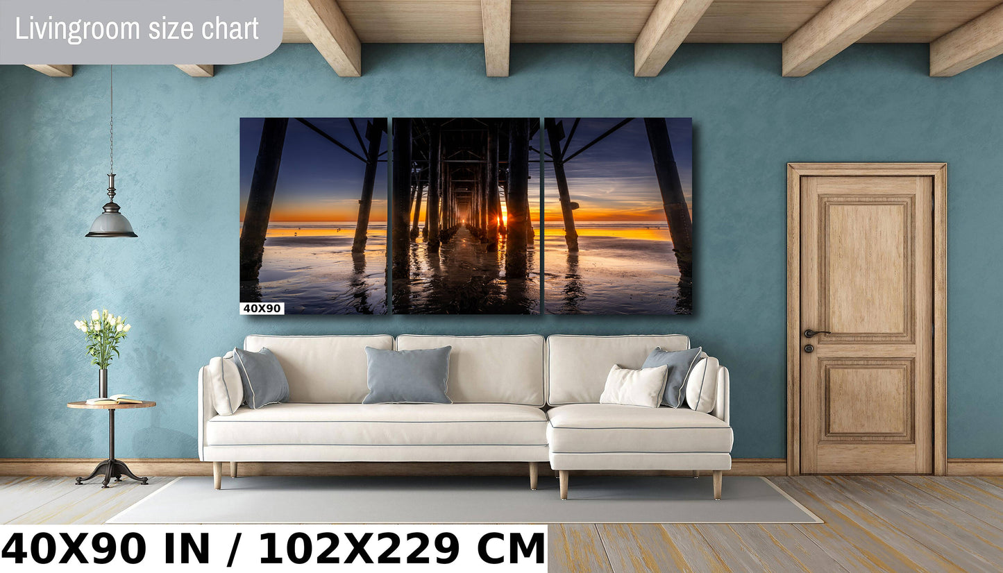Sunset Symmetry: Oceanside Pier California Sunset Reflections Metal Aluminum Print Wall Art