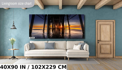 Sunset Symmetry: Oceanside Pier California Sunset Reflections Metal Aluminum Print Wall Art