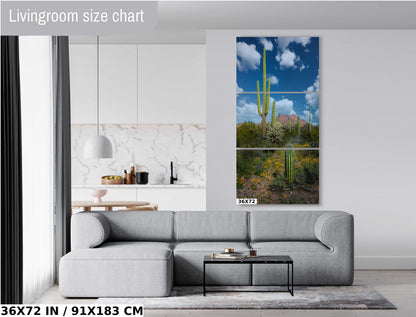 Reach for the Sky: Saguaro Cacti and Wildflowers in Organ Pipe Cactus National Monument Wall Art