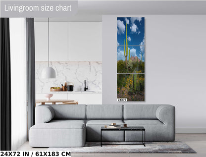 Reach for the Sky: Saguaro Cacti and Wildflowers in Organ Pipe Cactus National Monument Wall Art