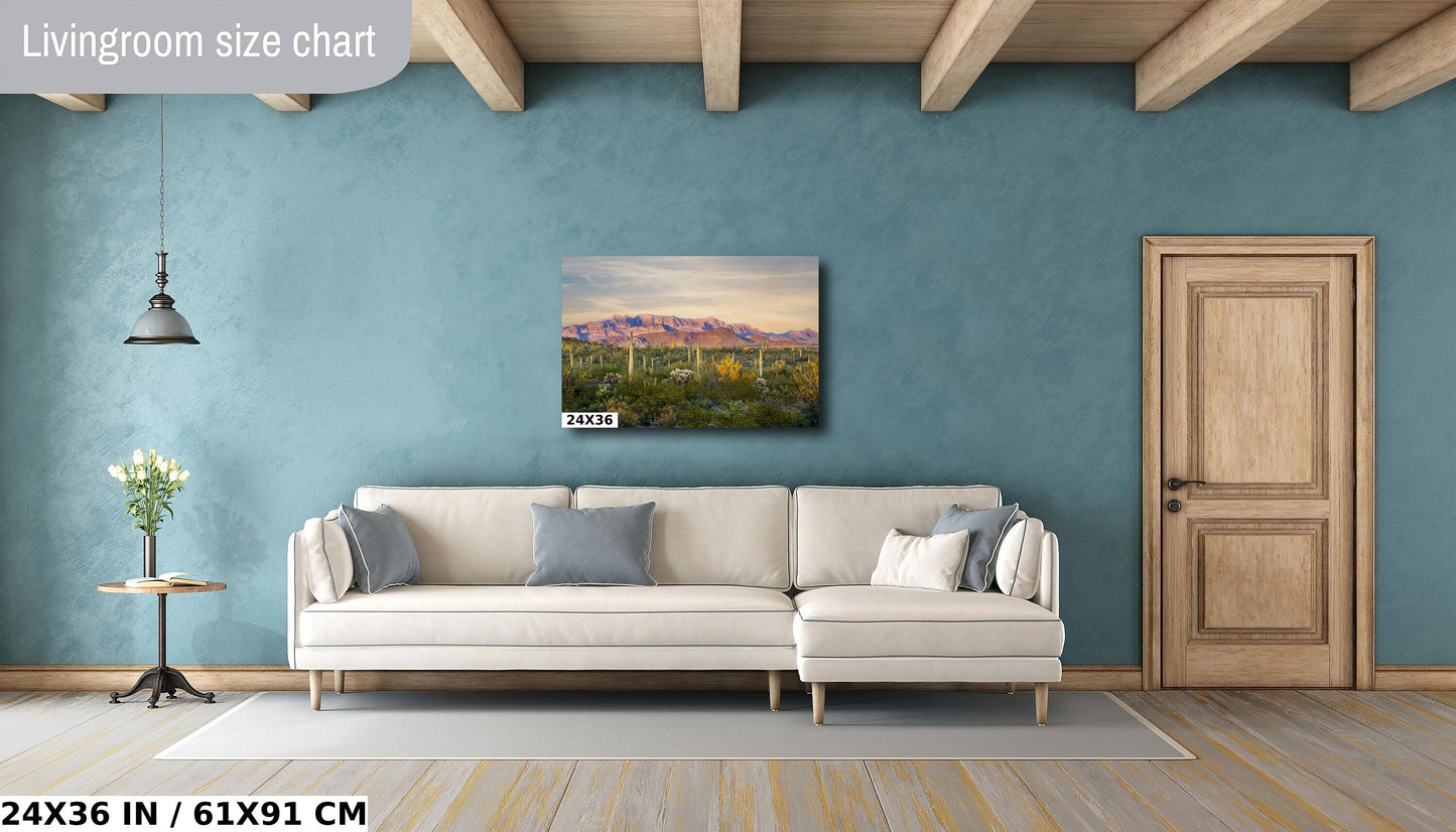 Ajo Mountain and Cacti in Organ Pipe Cactus National Monument Arizona Before Sunset Wall Art