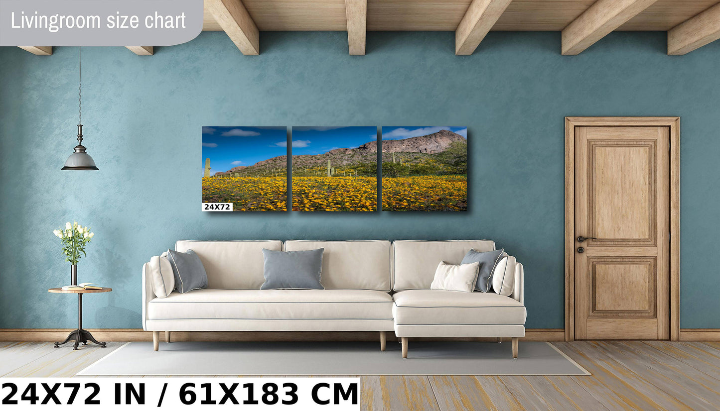 Golden Poppy and Saguaro Cactus Arizona Desert Wall Art