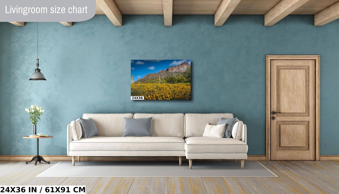 Golden Poppy and Saguaro Cactus Arizona Desert Wall Art