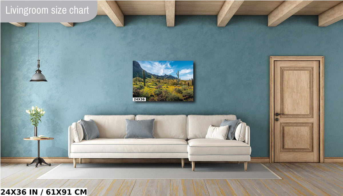 Picacho Peak Super Bloom: Arizona Desert Saguaro Cacti & Wildflowers Wall Art