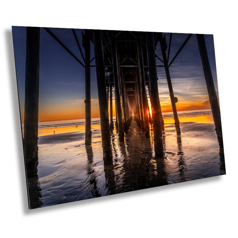 Sunset Symmetry: Oceanside Pier California Sunset Reflections Metal Aluminum Print Wall Art