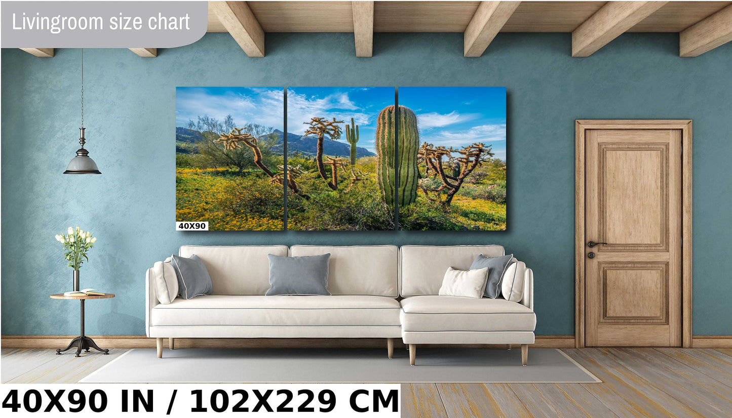 Picacho Peak Cactus & Wildflower: Arizona Desert Wall Art