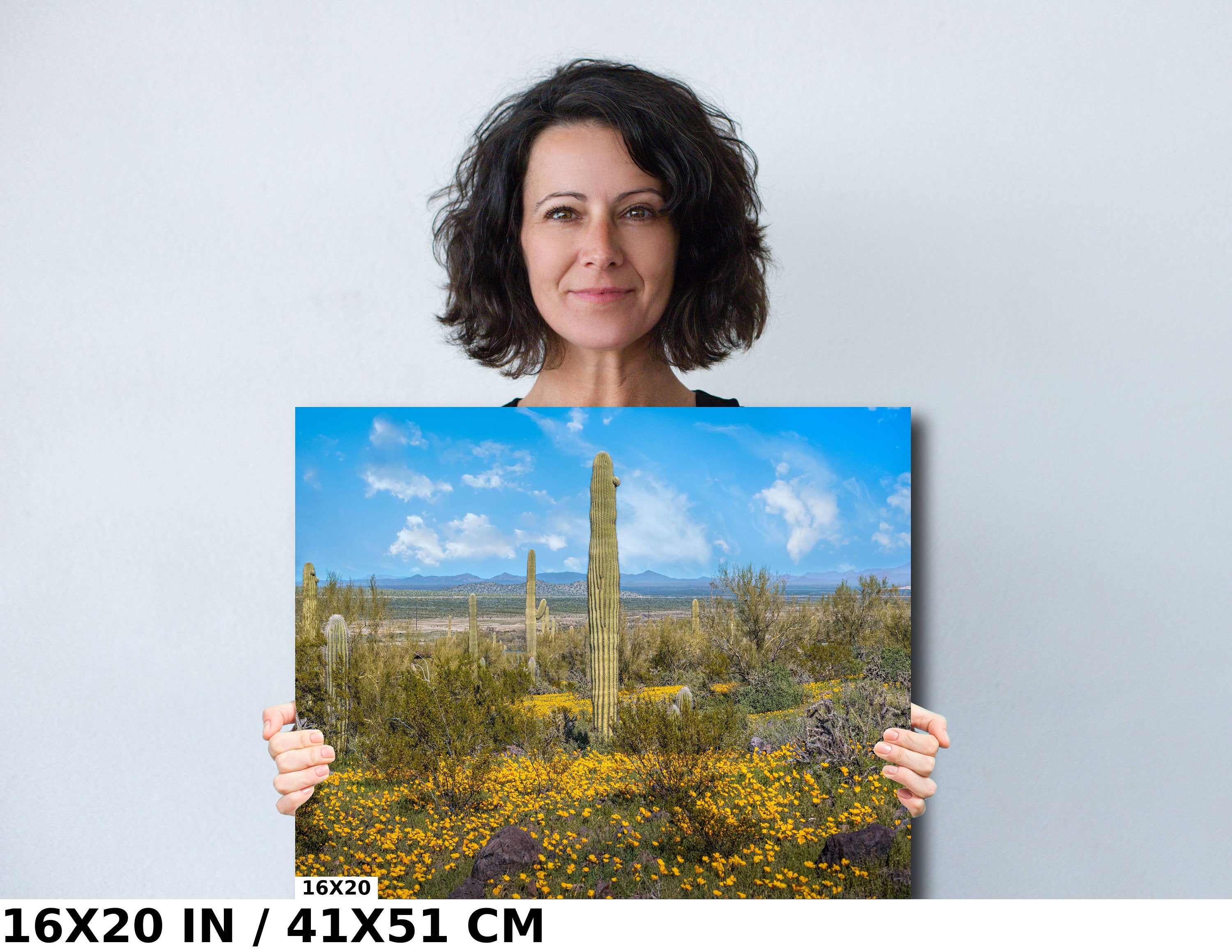 Desert Bloom Saguaro Cactus and Mexican Gold Poppies Wall Art
