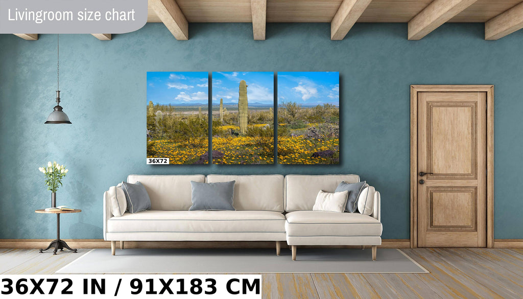 Desert Bloom Saguaro Cactus and Mexican Gold Poppies Wall Art