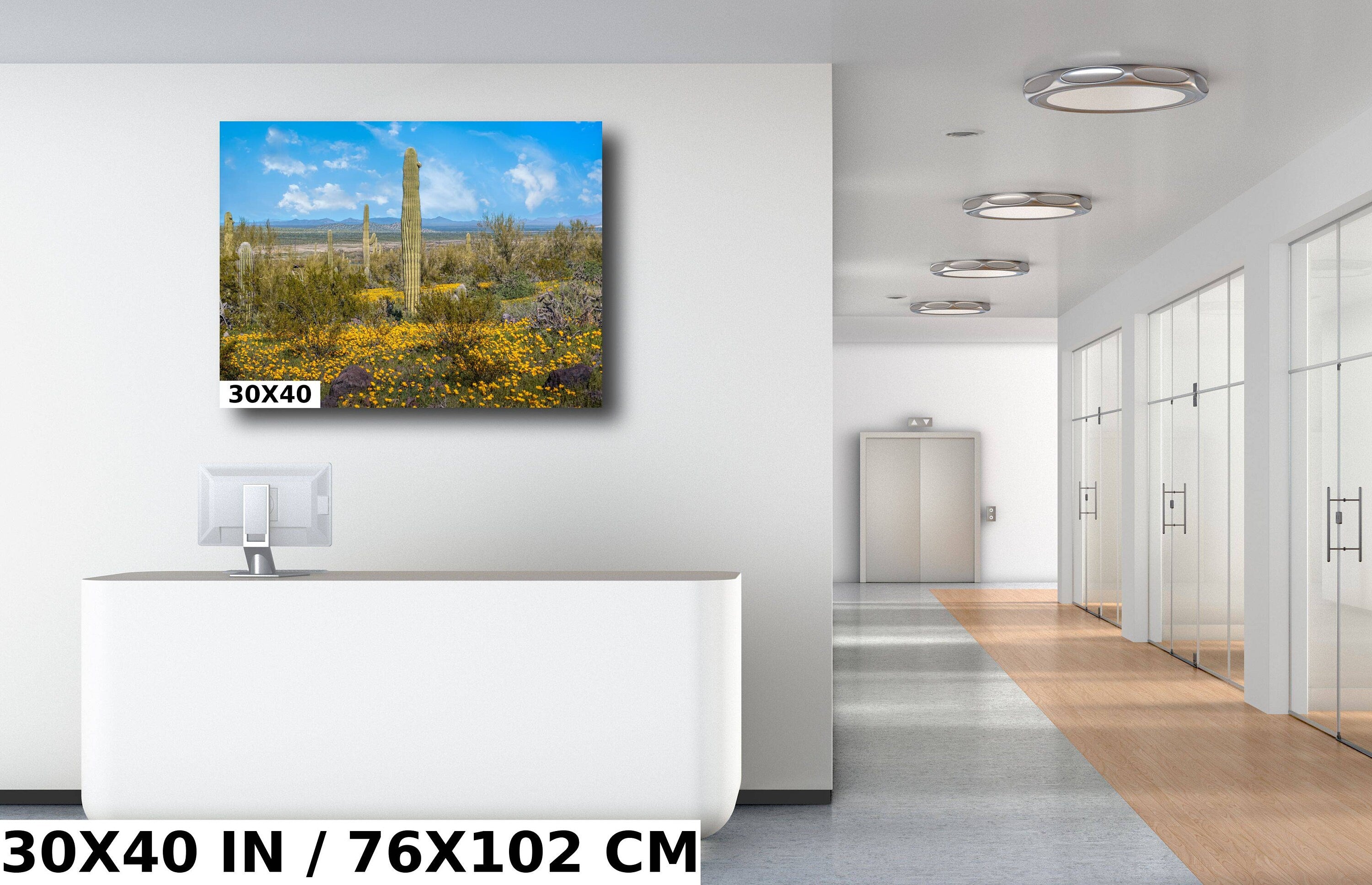 Desert Bloom Saguaro Cactus and Mexican Gold Poppies Wall Art