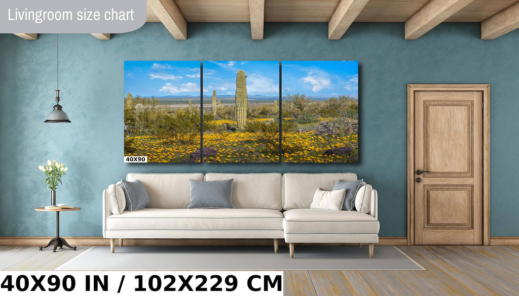 Desert Bloom Saguaro Cactus and Mexican Gold Poppies Wall Art