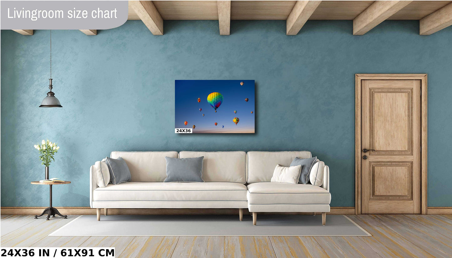 Aerial Ballet: Hot Air Balloons Grace the Skyline of Albuquerque Wall Art Balloon Fiesta Metal Canvas Print New Mexico Landscape
