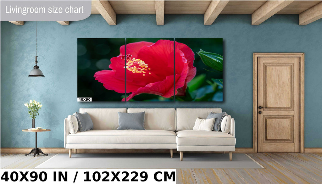 Floral Awakening: Red Hibiscus Flower About to Bloom Wall Art Metal Acrylic Print Flower Photography