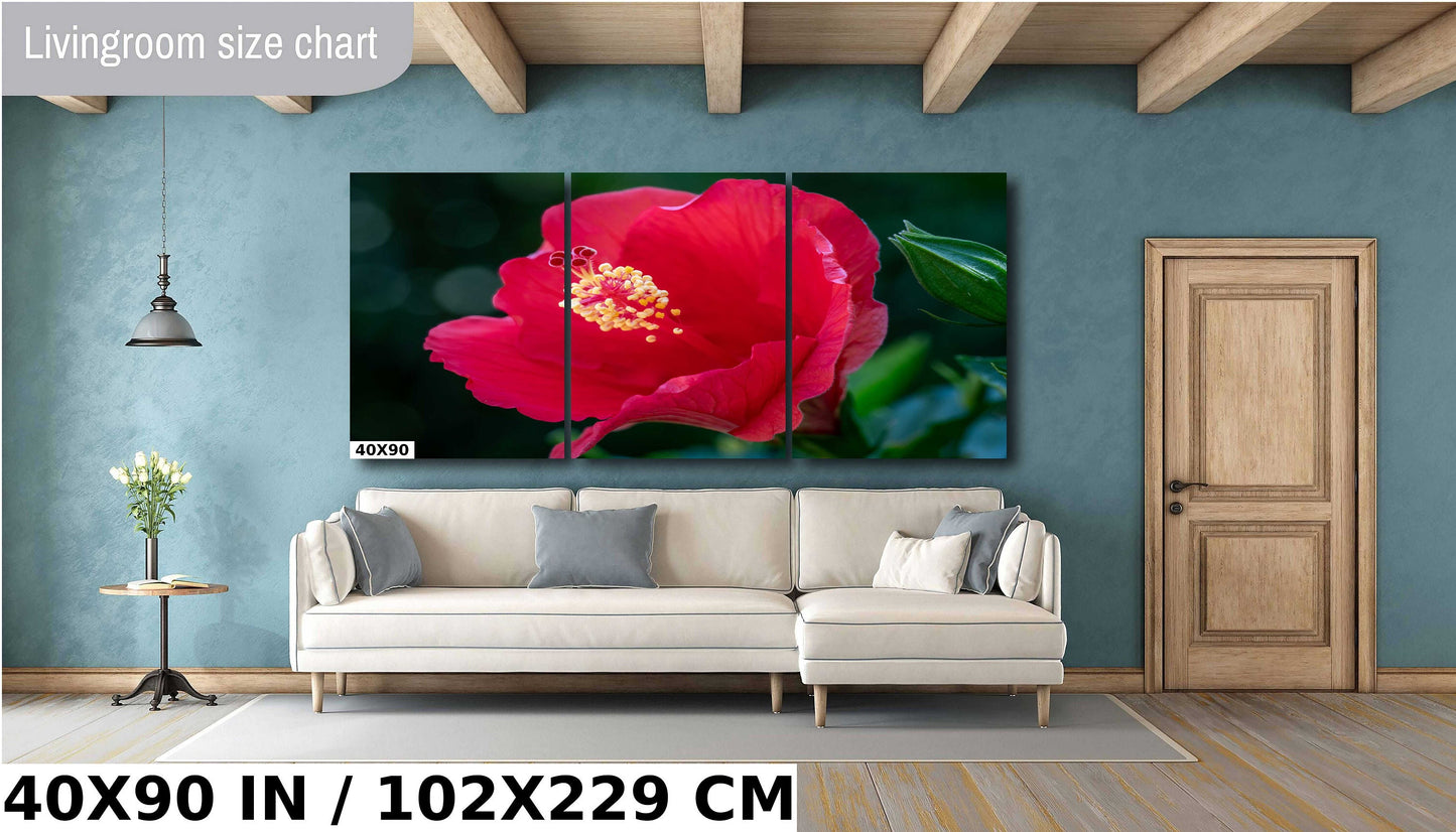 Floral Awakening: Red Hibiscus Flower About to Bloom Wall Art Metal Acrylic Print Flower Photography