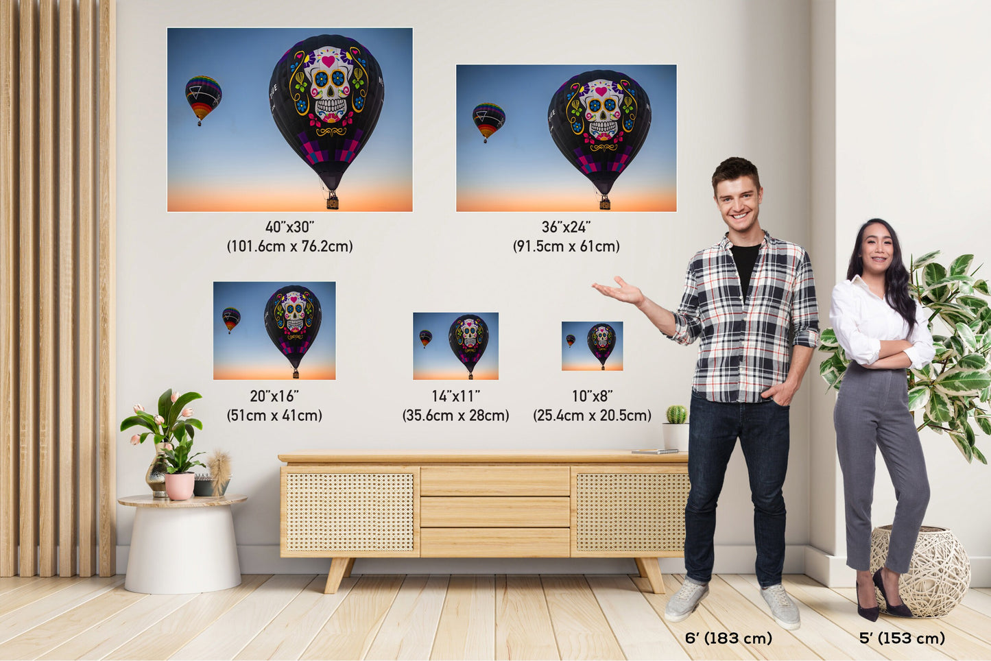 Sugar Skull Hot Air Balloon Fiesta Art Print: Albuquerque New MexicoPrint