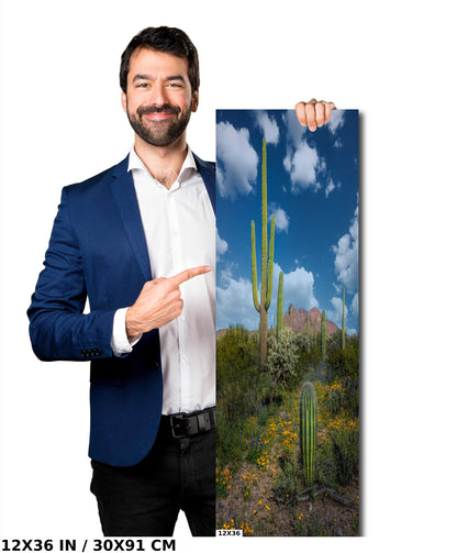 Reach for the Sky: Saguaro Cacti and Wildflowers in Organ Pipe Cactus National Monument Wall Art