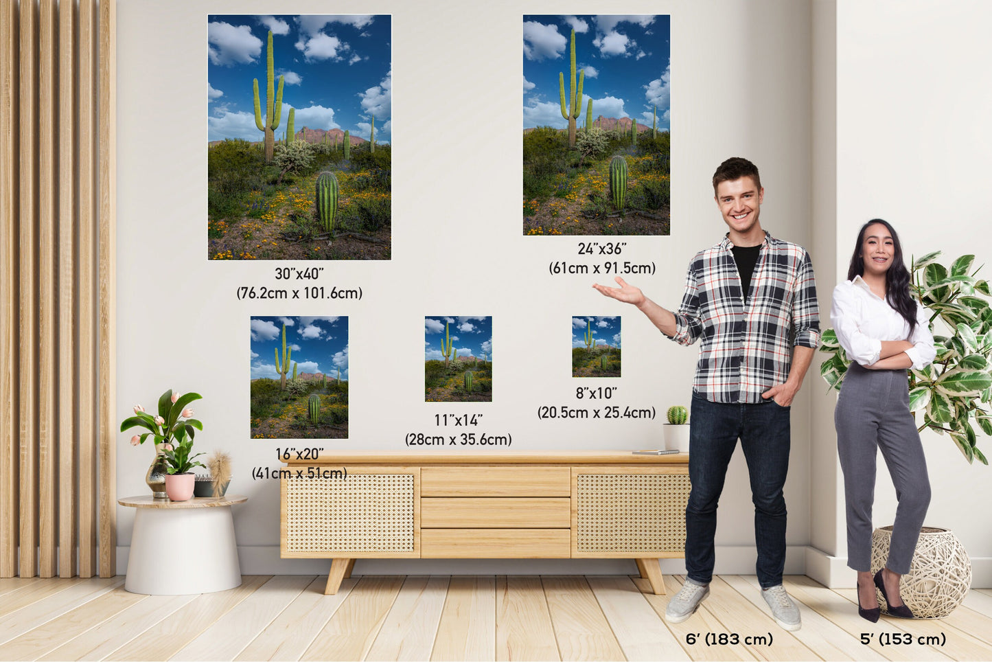 Reach for the Sky: Saguaro Cacti and Wildflowers in Organ Pipe Cactus National Monument Wall Art