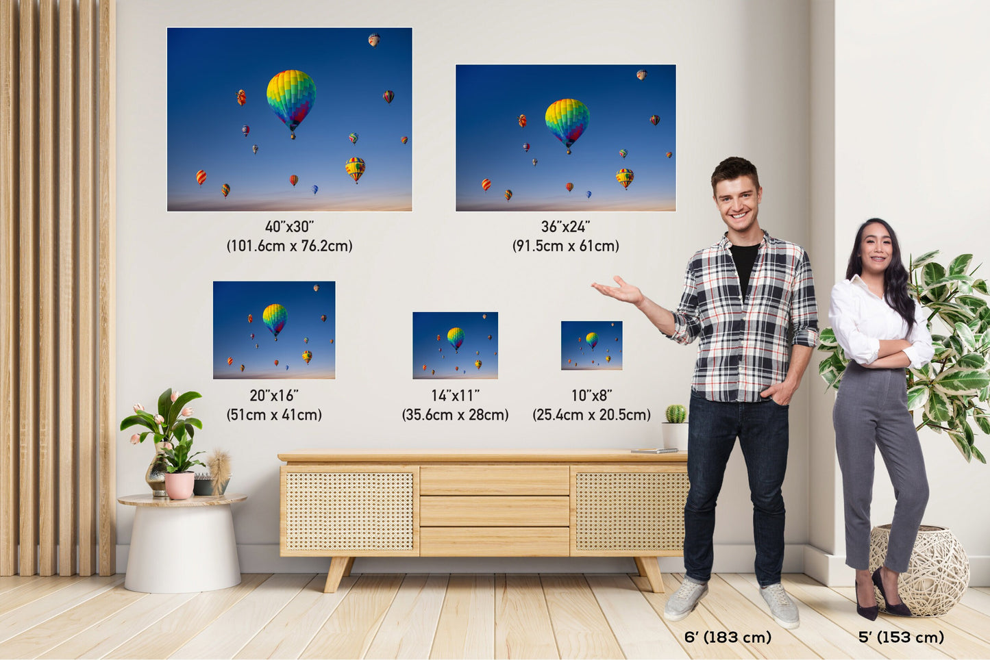 Aerial Ballet: Hot Air Balloons Grace the Skyline of Albuquerque Wall Art Balloon Fiesta Metal Canvas Print New Mexico Landscape