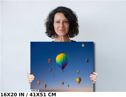 Aerial Ballet: Hot Air Balloons Grace the Skyline of Albuquerque Wall Art Balloon Fiesta Metal Canvas Print New Mexico Landscape