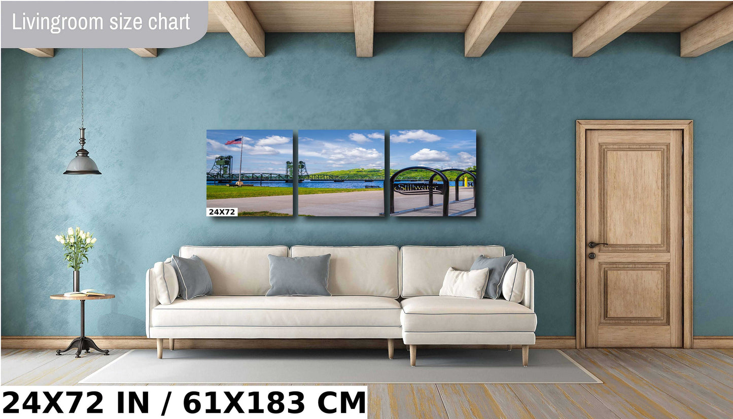 Stillwater Lift Bridge US Flag: St Croix River, Minnesota Photography Wall Art