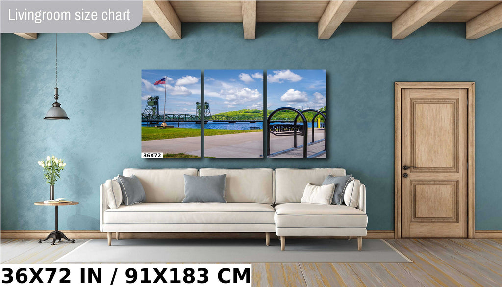 Stillwater Lift Bridge US Flag: St Croix River, Minnesota Photography Wall Art