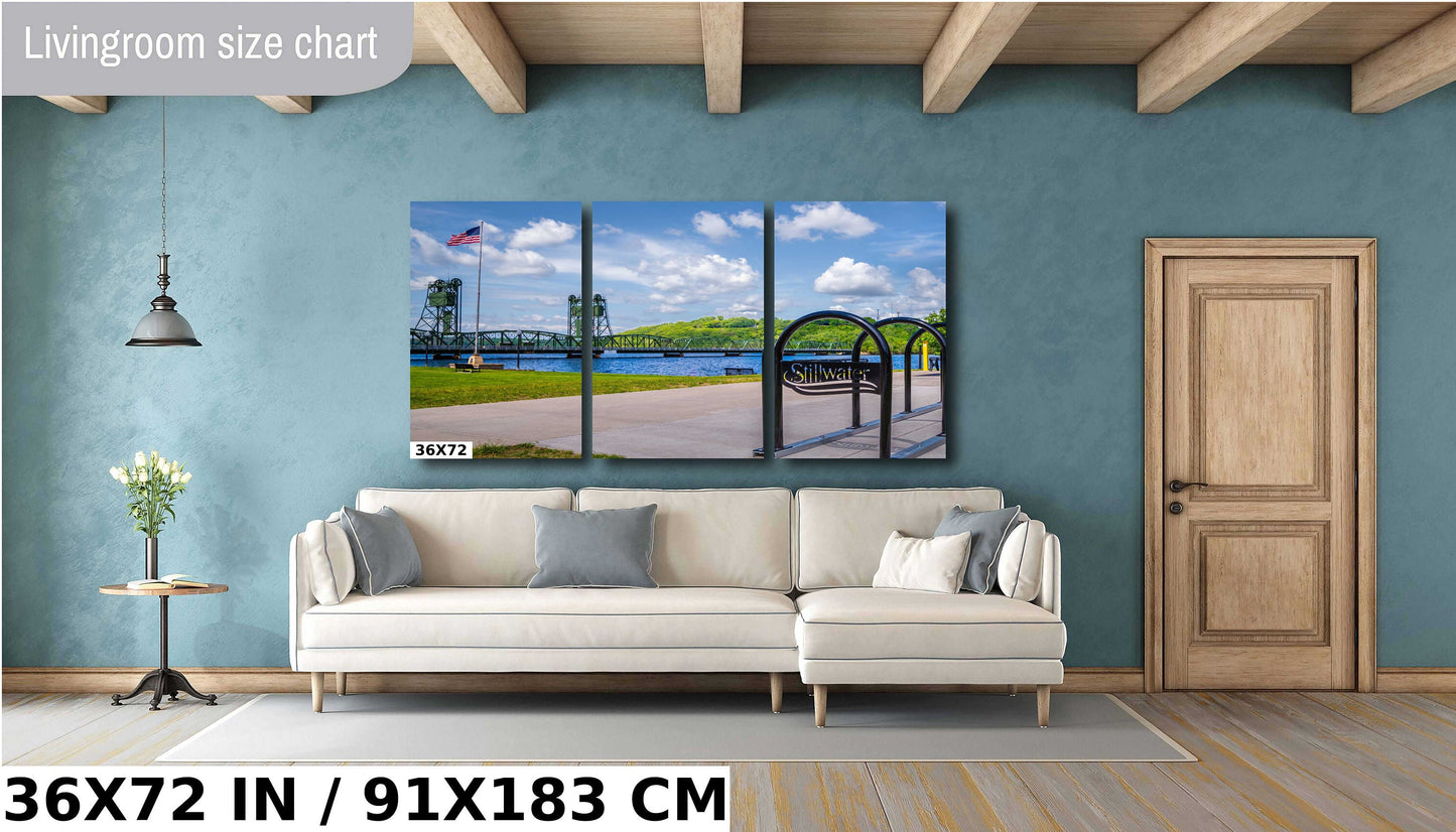 Stillwater Lift Bridge US Flag: St Croix River, Minnesota Photography Wall Art
