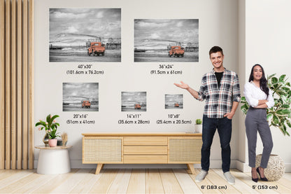 Vintage Red Truck Print: Nostalgic Rural Landscape Photography