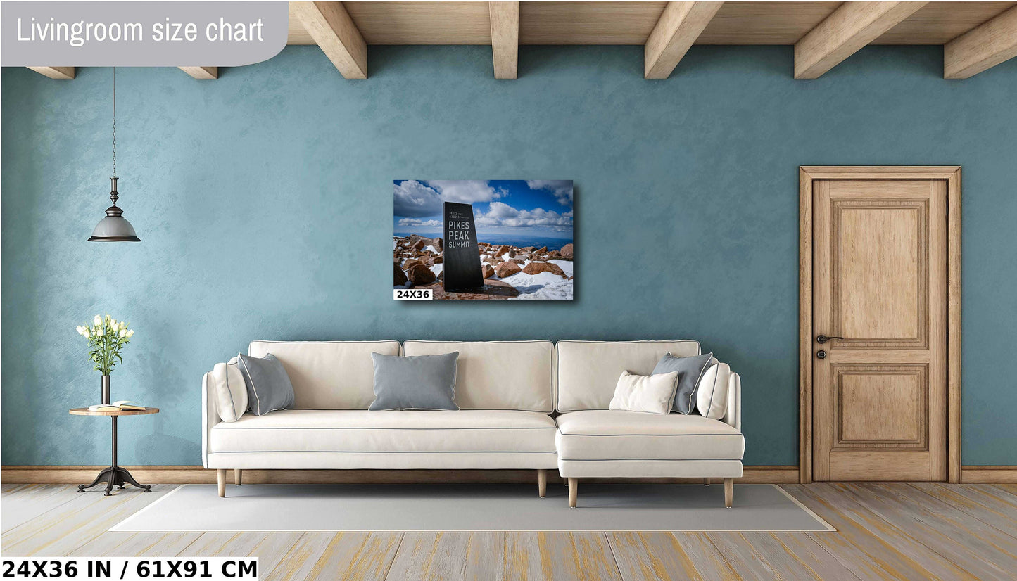Summit Achievement: Reaching the Pikes Peak Summit Sign Metal Aluminum Print Wall Art Colorado Landscape
