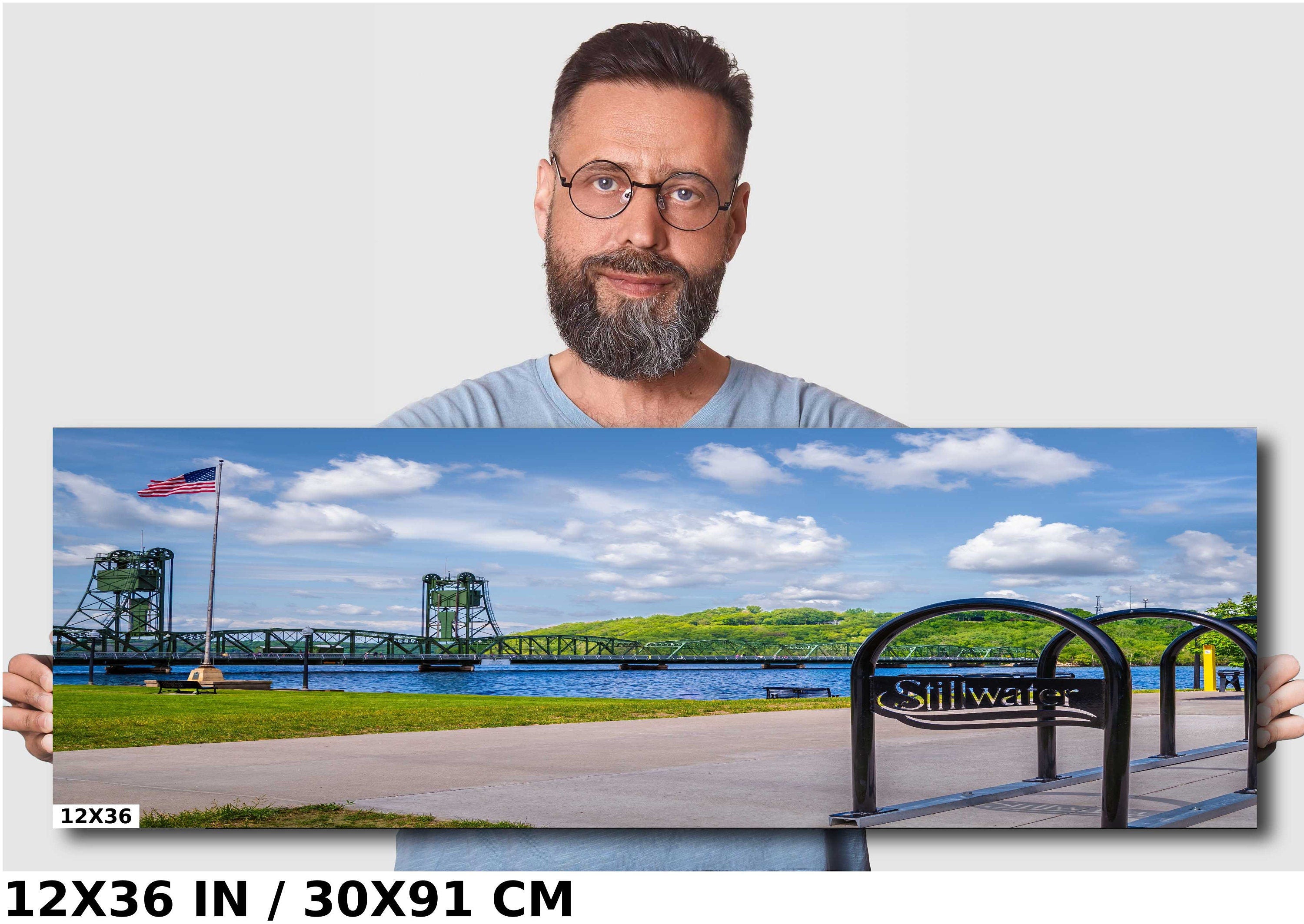 Stillwater Lift Bridge US Flag: St Croix River, Minnesota Photography Wall Art