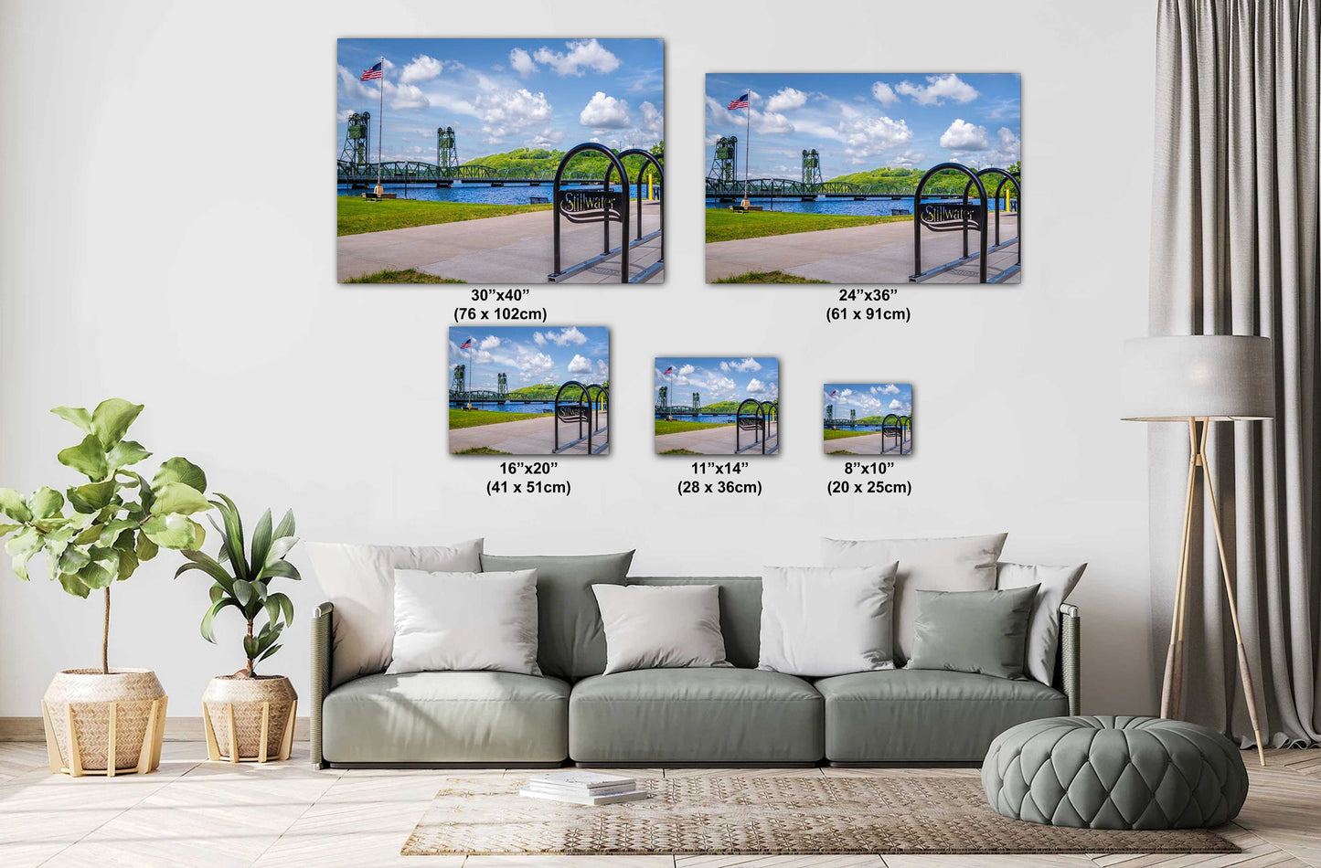 Stillwater Lift Bridge US Flag: St Croix River, Minnesota Photography Wall Art