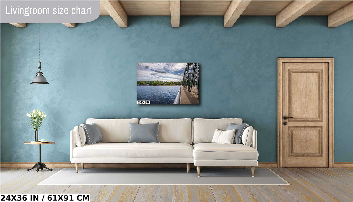 Looking Across the St. Croix River at Wisconsin: Stillwater Minnesota Historic Lift Bridge St. Croix Valley View Metal Canvas Print